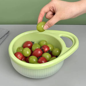 Bacín de Plástico Portátil de Doble Capa para Lavar Frutas y Verduras con Drenaje y Función Antisalpicaduras, Venta al Por Mayor - Product Image 3