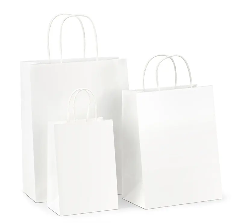 Papel kraft resistente personalizado, bolsas de compra de lujo para pan, botella, vino y galletas, color blanco y marrón