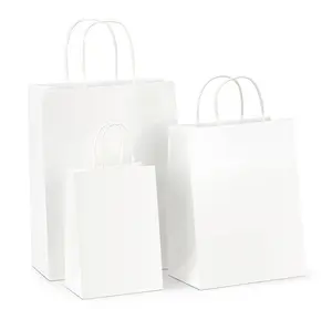 custom white brown heavy duty hard kraft luxury paper shopping bags for bread bottle wine and cookie