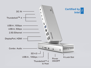 Intel <span class=keywords><strong>Thunderbolt</strong></span> 4 Certified Quad Docking Station-Concentrateur USB4, 98W PD,8K/4K HDMI + DP, 40Gbps, DisplayLink - Product Image 4