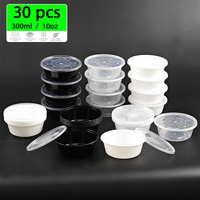 Lot de 30 bols ronds en plastique PP de 300ml et 10oz réutilisables pour le stockage des aliments et la boîte à lunch pour enfants
