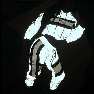 Femmes Hip-Hop Streetwear Imperméable Coupe-Vent Jogger Survêtement Argent Réfléchissant 2 Pièces Ensembles Imprimé Survêtement pour Filles - Product Image 6