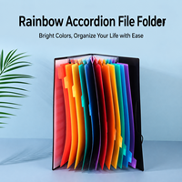 Portefeuille accordéon arc-en-ciel extensible à 12 poches, organiseur de documents en PP avec fermeture élastique pour le bureau et l'école