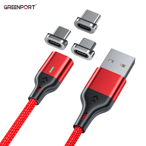 Greenport 3-en-1 câble de charge de données USB magnétique noir rouge OEM logo câble de données de charge super rapide type c Micro i-device - Product Image 2