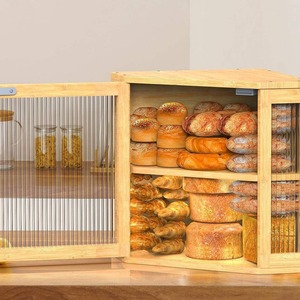Tianqin Wooden Bread Box 2-Layer Corner <b>Storage</b> <b>Kitchen</b> Food Container - Product Image 2