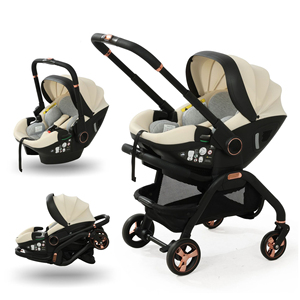 Poussette 3-en-1 avec siège auto, panier de couchage pliable portable, barre de poussée réglable, chariot de voyage, roues universelles, cadre métallique - Product Image 1