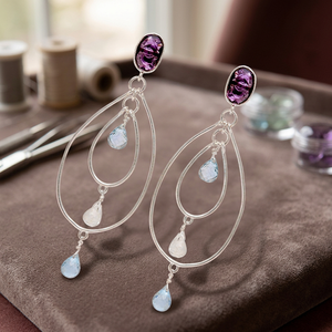 Amethyst <b>Rainbow</b> Moonstone Gemstone <b>Drop</b> Earrings Handmade 925 Sterling Silver Jewelry Multi Oval Pear Shape Trendy - Product Image 3