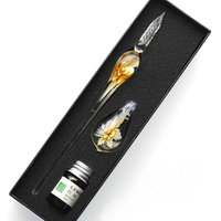 Ensemble de stylos plume en verre fantaisie avec inserts en verre, motif floral, borosilicate vintage, calligraphie, plume à tremper, stylos plume en verre