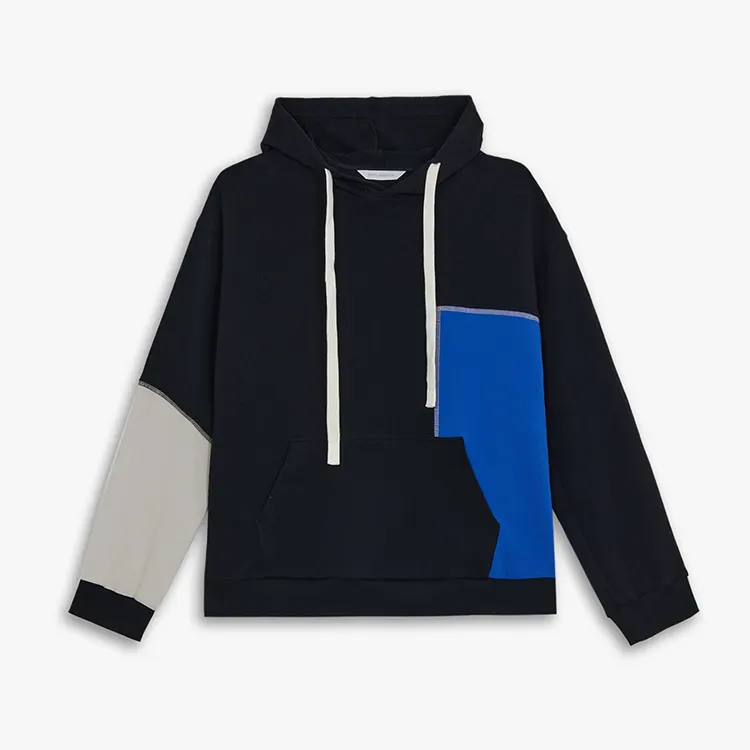DiZNEW Wholesale Sweatshirt Pullover Unisex French Terry Streetwear Custom Mens Patchwork Contrast Color Block Hoodies