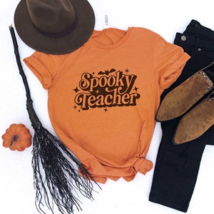 TD donna spettrale insegnante di Halloween t-shirt in cotone Spandex misura stile Vintage Y2K taglie XS & XXS lunghe e corte opzioni di lunghezza