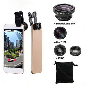 Kit de Lentes Premium 3 en 1 para Teléfono Móvil con Lente Gran Angular de 180 Grados, Lente <span class=keywords><strong>Ojo</strong></span> de <span class=keywords><strong>Pez</strong></span> Anamórfica y Lente Macro con Zoom de 0.67X - Product Image 1