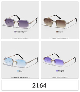 2164 UV400 Beige & Orange Gradient Rectangular Unisex Retro Frameless High Quality <b>Sunglasses</b> 2026 - Product Image 1