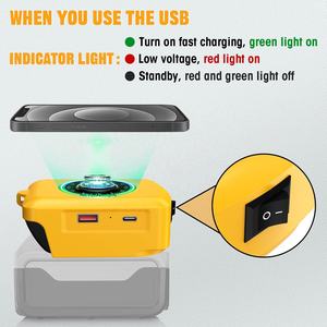 Chargeur de téléphone <span class=keywords><strong>sans</strong></span> <span class=keywords><strong>fil</strong></span> pour batterie Dewalt 20V, adaptateur 4 en 1 avec sortie USB et type-C pour le camping, les voyages, le travail en extérieur - Product Image 4