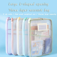 Sac fourre-tout de rangement pour documents à grande ouverture, 3 couches, avec fermeture éclair, en filet de type L, pour le travail, les affaires, les examens étudiants, le rangement des fournitures scolaires