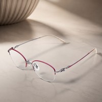 Montures de lunettes optiques demi-cerclées modernes en titane IP bicolore violet-argent avec logo personnalisé pour femmes, style designer