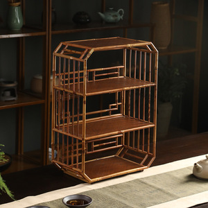Bamboo Tea Cabinet Three Layer Display <b>Rack</b> For Living Room Bedroom Office Storage Shelf - Product Image 2