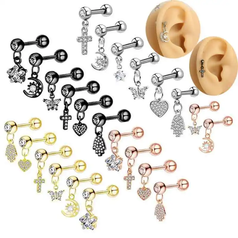 wholesales cartilage ear stud 3/4/5mm 16g 3 colors avaible stainless steel earrings piercing body tragus helix barbell stud conc