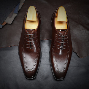 Zapatos de negocios británicos para <span class=keywords><strong>hombre</strong></span>, calzado Formal de cuero genuino, <span class=keywords><strong>mocasines</strong></span> planos con cordones, Oxford para fiesta y boda - Product Image 2