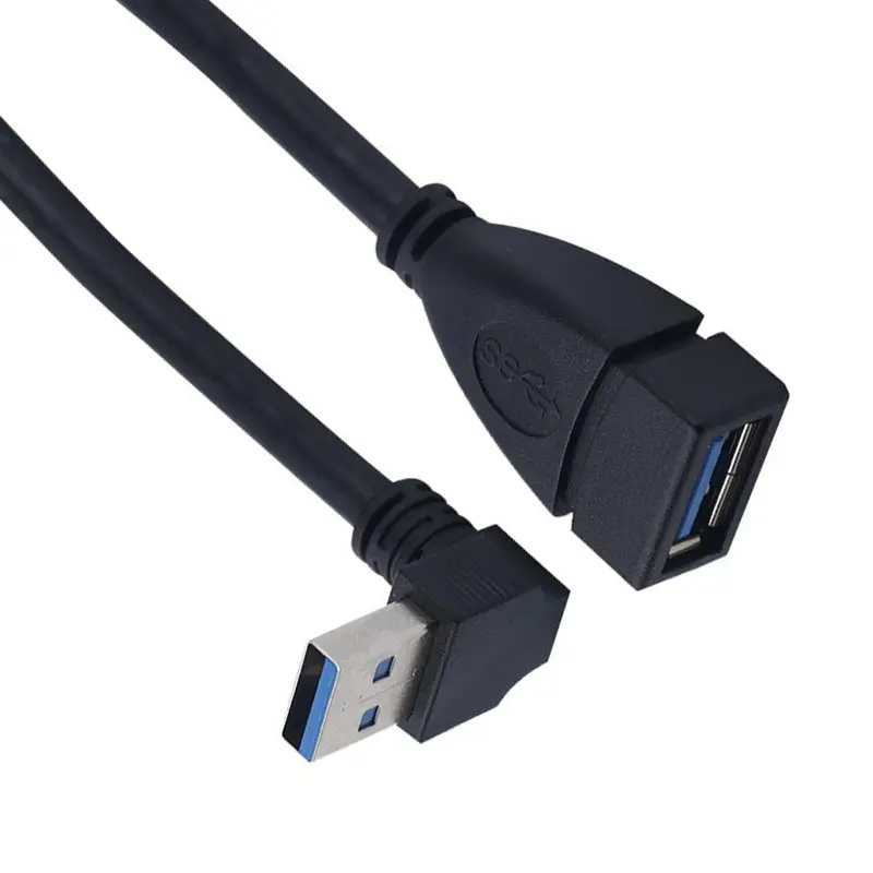USB3.0 am-af uzatma kablosu siyah PVC veri transferi Sync 5Gbps genişletici kablo 90 derece USB 3.0 erkek kadın uzatma kablosu