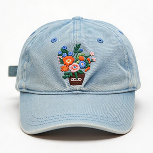 Casquette de baseball en jean délavé personnalisée, casquette de papa vintage en coton avec broderie florale, casquette décontractée ajustable en gros pour femme - Product Image 6