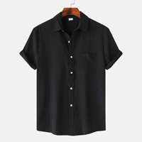 Neues modisches Sommer-Herrenhemd aus einfarbigem, garngefärbtem Twill-Leinen/Baumwolle mit Revers, kurzen Ärmeln, umweltfreundlich, knitterarm und schnelltrocknend