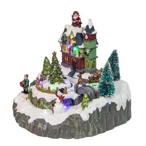 Ornamento Village de Noël enneigé avec musique, 7 pièces lumière LED Lampara, train et décoration rotative pour enfants Navidad - Product Image 2