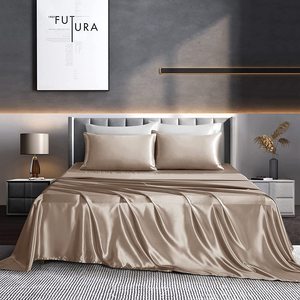 Bán Buôn Đồng Bằng Nhuộm Mềm Mịn Nữ Hoàng 4 Mảnh Sợi Nhỏ Mượt <span class=keywords><strong>Satin</strong></span> Giường Bộ Đồ Giường Tấm Bộ - Product Image 5