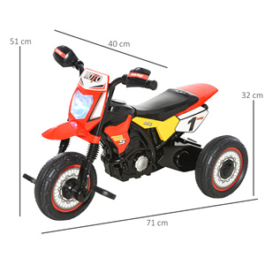 HOMCOM Triciclo para Niños, Motocicleta Estilo Pedal con Luces y Sonidos, 3 Ruedas Anchas, Edad 18-36 Meses, 71x40x51cm, Rojo - Product Image 3