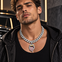 Collier en alliage avec pendentif cube multicolore en zircon cubique, chaîne maille cubaine, style hip-hop streetwear, bijou statement pour hommes et femmes, vente en gros
