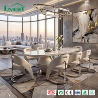 Ensemble de table à manger ovale contemporaine haut de gamme en marbre avec base en cristal, chaises de restaurant, mobilier complet pour toute la maison