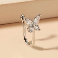 Anneau de nez factice en cuivre, en laiton avec CZ, papillon, sans perçage, à clipser, style punk, manchette de nez, bijoux de faux piercing
