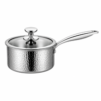 Casserole en acier inoxydable 18/10 martelé avec couvercle, marmite entièrement plaquée pour plaques à induction, ustensile de cuisson haut de gamme