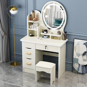 Chambre à coucher moderne blanc vanité maquillage table miroir commode 6 tiroirs <span class=keywords><strong>coiffeuse</strong></span> conceptions <span class=keywords><strong>avec</strong></span> lumières <span class=keywords><strong>led</strong></span> miroir <span class=keywords><strong>et</strong></span> <span class=keywords><strong>tabouret</strong></span> - Product Image 5