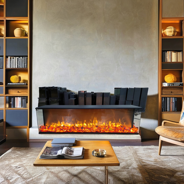 Modern 1000MM Stainless Steel 3D Electric Fireplace 1500W Power Watch Fire Three Sides Hotel Built-in Installation for Household