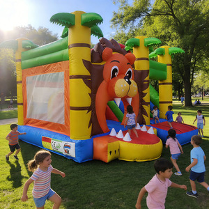 Structure gonflable commerciale en PVC 0,55 mm, thème cocotier, <span class=keywords><strong>jungle</strong></span> et lion, avec toboggan et château de saut, pour parc d'attractions - Product Image 1