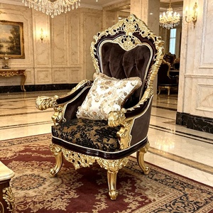 Set di Divani in Legno Massiccio Stile Vittoriano Europeo, Lussuoso Set di Divani Intagliati in Stile Tradizionale per Hotel e Ville - Product Image 3