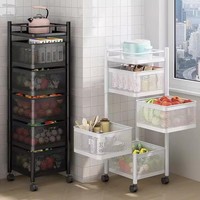 Eenlaags PP+Koolstofstaal keukenkar met rolwagensysteem voor fruit, snacks, groenten en boodschappenopslag - Zwart/Wit
