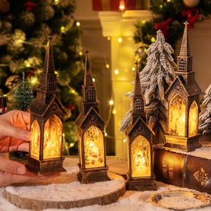 Christmas Church Lantern LED Candle Light Mini Night Light Xmas Tabletop Decoration <b>Hanging</b> <b>Ornaments</b> for Party - Product Image 2