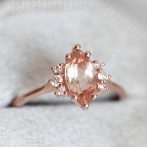 Anillo Brillante Chapado en Oro Rosa, Joyería de Compromiso con Morganita, Circonita Cúbica, Piedra Preciosa Natural, Anillos para Mujer - Product Image 3