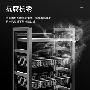 Multi Tier Floor Standing <b>Kitchen</b> <b>Storage</b> Rack Stainless Steel Movable Vegetable Fruit Organizer Rectangle Multipurpose - Product Image 1