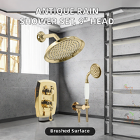 Système de douche pluie antique de 9 pouces avec douchette vintage, kit de finition avec vanne inverseur 2 voies, corps en laiton massif non revêtu