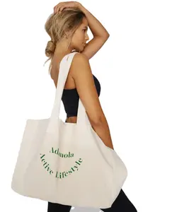 Sacola de algodão impresso com logotipo personalizada, reutilizável, sacola esportiva de lona de algodão para compras, estilo de vida ativa para academia