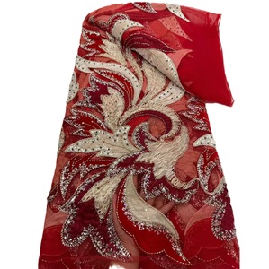 Tela KC de Lujo con Volantes 3D y Cuentas, Malla de Encaje con Lentejuelas Completas y Tul de Cristal para Vestido de Boda o Banquete en Dubái - Product Image 1