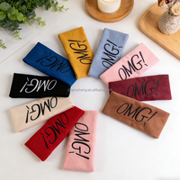 OMG Bandeau de sport réutilisable antidérapant en tissu à bord large pour femme, 13 couleurs, brodé, pour yoga, spa, maquillage, cheveux et bain