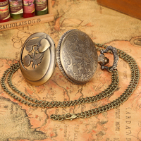 Vintage Bronze Stempunk Métal Pendentif Jack Et Sally Collier Horloge Montre De Poche Avec Chaîne