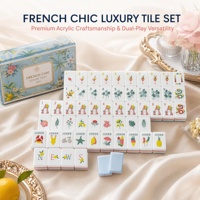 Ensemble de Mahjong style resort estival avec motifs de cocktails tropicaux et tuiles en acrylique brillantes pour maisons de vacances et voyages d'été