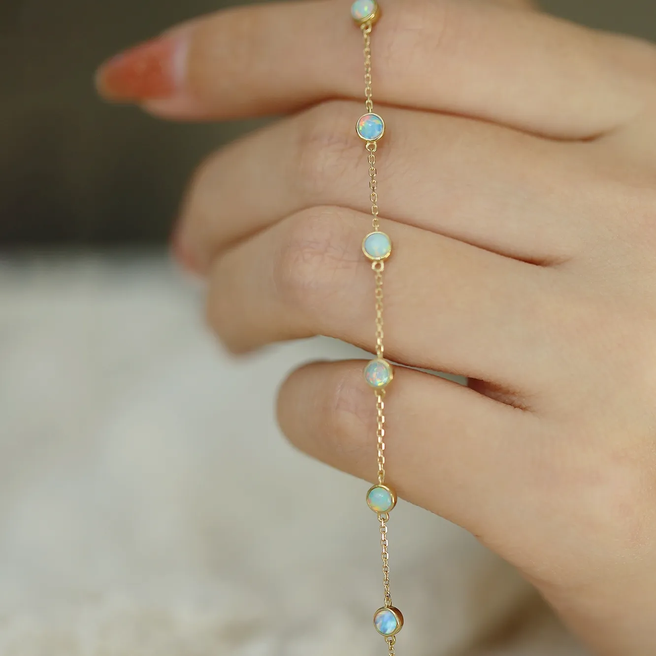 Cổ Điển 925 Sterling Bạc Mạ 14K Vàng Mạ Tự Nhiên Đá Opal Vòng Đeo Tay Cho Phụ Nữ Cô Gái