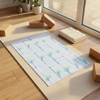 Tapis de table de Blackjack américain moderne pliable de luxe en néoprène 31,5*31,5 pouces (80*80 cm) bleu avec feuilles de palmier en bambou et base antidérapante en caoutchouc