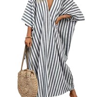 Robe longue rayée à col en V pour femmes, robe pull décontractée en tricot pour femmes