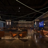 Ensemble de meubles de bar haut de gamme Sundo, style industriel moderne, avec éclairage LED, comptoir de bar commercial sur mesure, canapé, design en bois sur mesure